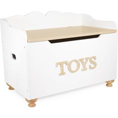 a toy chest with the word toys on it's front and side panels painted gold