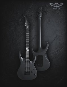 an electric guitar and its case on a black background