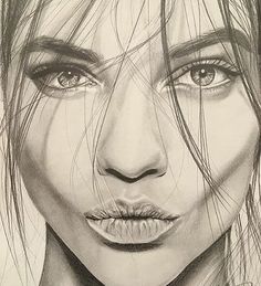 a pencil drawing of a woman's face