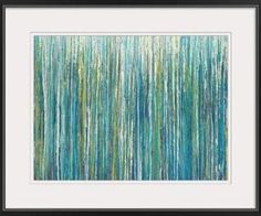 an abstract painting with blue and green stripes