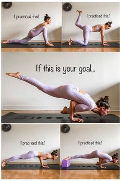 a woman doing yoga poses on a mat with the words if this is your goal