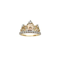 Precious Metal: 14 Karat Tri-Tone Gold Gemstone: Cubic Zirconia Stones may be upgraded upon request Height: 11.8 mm* Band's Width: 1.5 mm* Weight: 3.4 grams* Ring Size: 6½** *All weights and measurements are approximate. Please contact us if you have further questions about alternate sizes or styles, availability, specifications, and personalization options. **Ring sizes are adjustable up to increments of 0.25. Contact us prior to or immediately after purchasing the ring. 15 Quinceanera Ring, Quiencera Rings, 15 Quince Rings, Sweet 15 Rings, 15 Gold Rings, Quince Rings 15 Gold, Quinceanera Jewelry Set Gold, 15 Rings Quinceanera Gold, Xv Rings