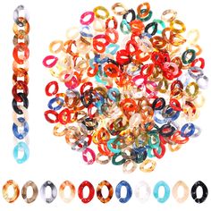 many different colored rings are in the shape of letters