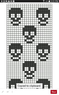 a cross stitch pattern with skulls and bones in black and white, as well as the words copped to clipboard