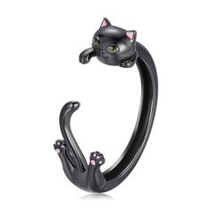 Black cat ring DejaChic Black Gold Ring, Sterling Silver Cat, Cat Ring, Silver Cat, Cute Rings, Wrap Rings, Cat Design, Black Rings, Jewelry Bags