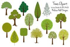 a collection of trees with different shapes and sizes