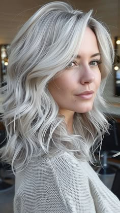 25 Trendy Silver Hair Color Ideas for Your Stunning Look Grey White Hair Color, Silver Pearl Hair Color, Platinum Hair With Lowlights, Icy Grey Blonde Hair, Icy White Blonde Hair, Icy Silver Hair, Platinum Silver Hair, Blonde Grey Hair, White Silver Hair