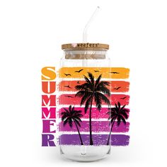 Summer Sunset 20oz Libbey Glass Can, 34oz Hip Sip, 40oz Tumbler, 24oz Cold Cup UV DTF or Sublimation Decal Transfer - Weefers Tanning Salon, Libbey Glass Can, Cup Designs, Moms Club, Dtf Printing, 40oz Tumbler, Cup Wrap, Summer Sunset, Uv Dtf