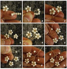 how to make beaded flower hair pins with pearls and gold wire - step by step instructions