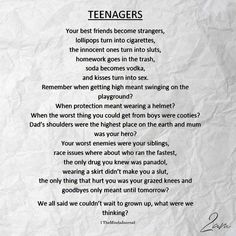 a piece of paper with the words teenagers written on it