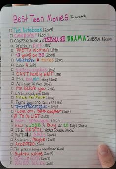 the best teen movies to watch list is shown in this hand - drawn notepad