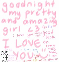 the words i love you are written in pink and blue on a white background with two stickers