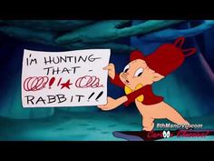 a cartoon character holding a sign that says i'm hunting that crab rabbit on it