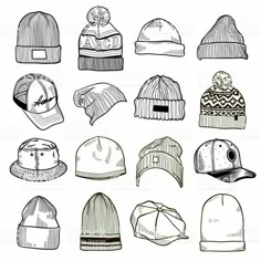 hand drawn winter hats and caps