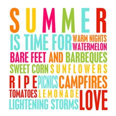 a poster with the words summer written in different colors and font styles on it's side