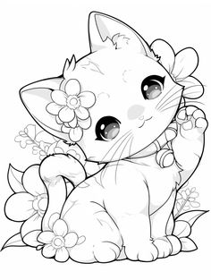 a cartoon cat with flowers on its head