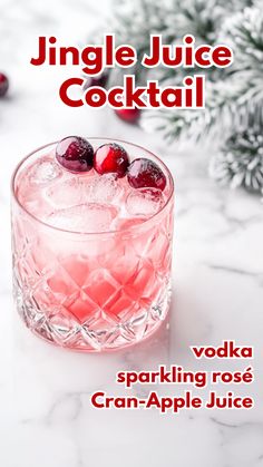 Celebrate the holiday season with a fun and fizzy Jingle Juice Cocktail! This refreshing drink combines vodka, sparkling rosé, and Cran-Apple Juice for a festive pink hue and a touch of sweetness. Garnished with fresh cranberries, it’s the perfect easy-to-make cocktail to bring cheer to any gathering.  #jinglejuicecocktail #christmascocktails via @mybartender Pink Christmas Drinks Alcohol, Jingle Juice Cocktail, Christmas Shots Alcohol Holiday Drinks Cocktail Recipes, Pink Holiday Drinks, Edible Glitter Drinks Christmas, Titos Christmas Drinks, Xmas Alcoholic Drinks