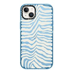 an iphone case with blue and white zebra print