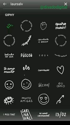 an iphone screen with different types of stickers and symbols on the phone's display