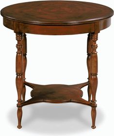 a wooden table with an oval top