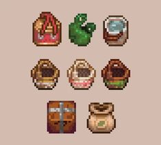 an image of pixel art with different items