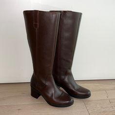 Knee High Brown Boots - Never Worn!! Great Condition. Hits Right At The Bottom Of My Knee And I’m 5’0 Brown Croc Boots, Cheap Brown Knee-high Boots, Vintage Brown Knee-high Boots, Brown High Boots, Brown Knee-high Boots With Reinforced Heel, Brown Medium Width Knee-high Boots, Crocs Boots, Tall Brown Boots, Brown Wide Calf Knee-high Boots With Zipper