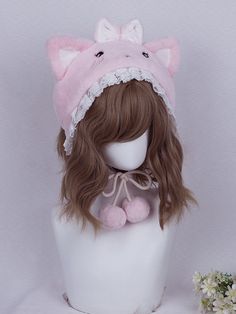 This price is for a hat only, others are not included. Pink Cat Ears Hat For Winter, Pink Winter Hat With Cat Ears, Cute Brimmed Winter Bonnet, Pink Kawaii Hat One Size Fits Most, Pink Kawaii Cap, Winter Costume Hats And Headpieces With Cat Ears, Kawaii Pink Cap, Playful Pink Beanie Hat, Cute Pink Beanie Hat