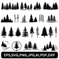 various silhouettes of trees and bushes