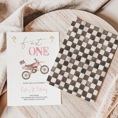 an image of a birthday party with checkered table cloth and motorcycle themed napkins