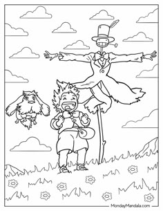 a coloring page with an image of a man and woman in the middle of a field