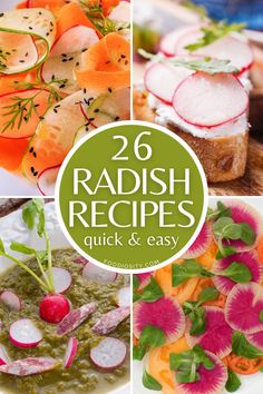 the cover of 26 radish recipes quick and easy