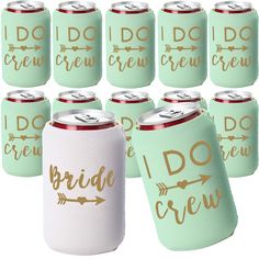 12 can coolers with i do crew written on the side and arrows painted on them