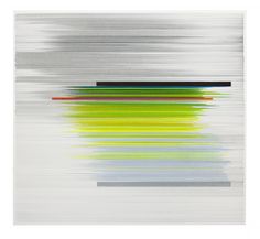 an abstract painting with white, yellow and green lines on the bottom half of it