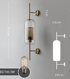 an image of a light fixture with measurements for the bulb and wire attached to it