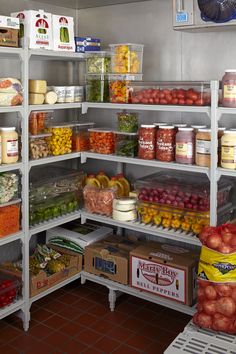 the shelves are filled with fruits and vegetables