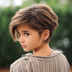 Voluminous Top with Tapered Sides Pixie Cut Kids Girl, Pixie Cut For Girls Kids, Short Haircuts For Kids Girls Ideas, Bob Hairstyles For Girls Kids, Pixie Cuts For Kids, Short Girl Haircuts For Kids, Kids Pixie Haircut, Short Hair Cuts For Girls Kids, Girls Pixie Haircut Kids