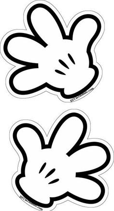 two black and white stickers depicting mickey mouse's head with one pointing at the viewer