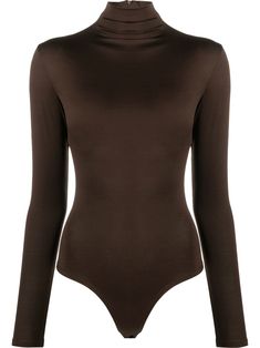 chocolate brown stretch-design mock neck long sleeves rear zip fastening Brown Leotard, Black Dancers, Brown Bodysuit, Brown Zip Ups, Turtleneck Bodysuit, Knit Bodysuit, Mock Turtleneck