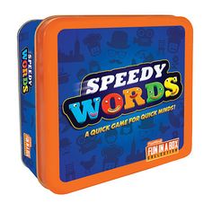 an orange lunch box with the words speedy words on it's front and side