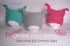 three crocheted baby bibs are shown in different colors and sizes, one is pink, the other is green