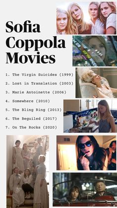 an advertisement for the film sofia coppola movies, with pictures of people