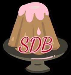 a chocolate cake with pink icing and the word sdb on it's side