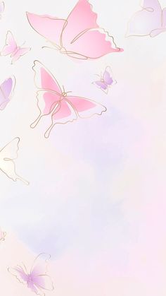 pink butterflies flying in the sky on a white and blue background with space for text