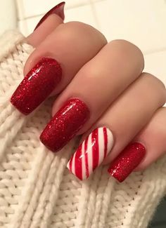 75+ Stunning Winter Nail Art Designs for the Christmas Holidays - HubPages Christmas Nails Short Square, Christmas Nails Short, Nails Short Square, Candy Cane Nails, December Nails, Red Nail Art, Stiletto Nail Art, November Nails, Holiday Nail Designs