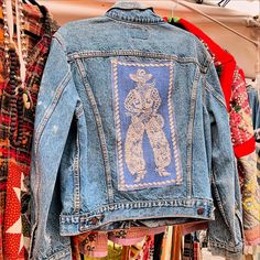 Vintage Levi Jacket Vintage Cowboy Appliqué Altered Denim  44 Reg 100% Cotton Levi Jacket, Vintage Levis Jacket, Male Shirt, Levis Jacket, Vintage Cowboy, Jacket Vintage, Jean Jackets, Vintage Levis, Jean Jacket