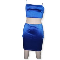 Shein Crop Top And Matching Skirt Set Size Xs Bright Blue Satin New Without Tags Bundle To Save Money Contact Me If You Have Any Questions Check Out My Closet Amorefinds For More Great Items Blue Fitted Satin Skirt, Blue Satin Skirt For Spring, Summer Blue Satin Skirt, Blue Satin Skirt For Summer, Blue Mini Skirt For Summer Party, Blue Two-piece Skirt For Party, Blue Two-piece Party Skirt, Casual Blue Mini Skirt For Night Out, Two-piece Blue Party Skirt