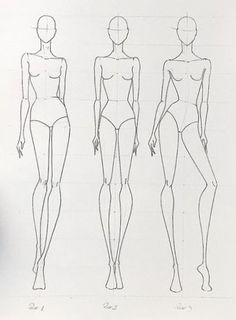 three female mannequins are shown in this drawing