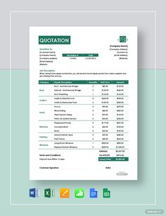 an invoice form with the words, quoteation and numbers on top of it