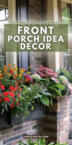 front porch decorated with colorful flowers and plants