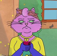 a cartoon character holding a cell phone in her hand